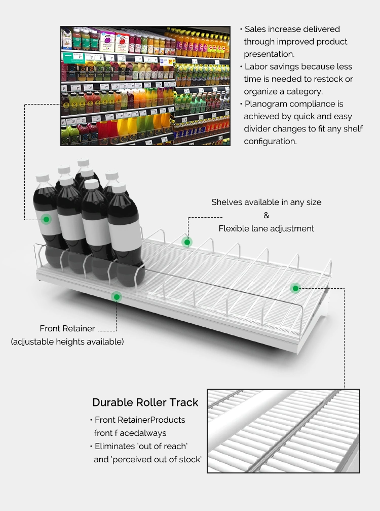 Auto-Front Gravity Feed Roller Shelf Management System for Deep Freezer